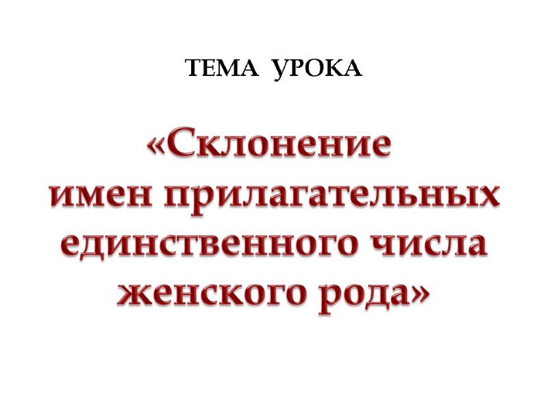 ТЕМА  УРОКА «Склонение  имен прилагательных единственного числа женского рода»